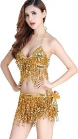 img 3 attached to 👯 ZLTdream Women's Belly Dance Costume: Stunning Bra Top with Chest & Hip Scarf featuring Beautiful Fringe