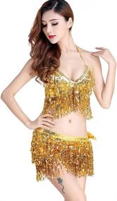 img 2 attached to 👯 ZLTdream Women's Belly Dance Costume: Stunning Bra Top with Chest & Hip Scarf featuring Beautiful Fringe