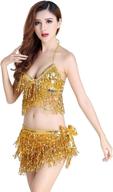 👯 zltdream women's belly dance costume: stunning bra top with chest & hip scarf featuring beautiful fringe логотип