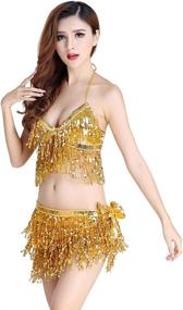 img 4 attached to 👯 ZLTdream Women's Belly Dance Costume: Stunning Bra Top with Chest & Hip Scarf featuring Beautiful Fringe