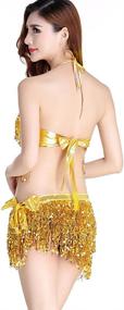 img 1 attached to 👯 ZLTdream Women's Belly Dance Costume: Stunning Bra Top with Chest & Hip Scarf featuring Beautiful Fringe