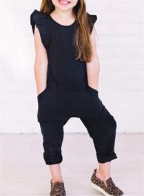 img 3 attached to Happy Sailed Girls Ruffle Sleeve Jumpsuit: Trendy Summer Romper with High Waist, Crewneck, and Convenient Pockets (Size 4-11)