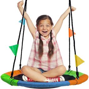 img 4 attached to Sorbus Saucer Swing: Experience the Fun of Multi Color Rainbow Sports & Outdoor Play!