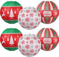 set of 6 christmas hanging paper lanterns – red, green & white round party decoration lamps for christmas party home, supplies & props логотип