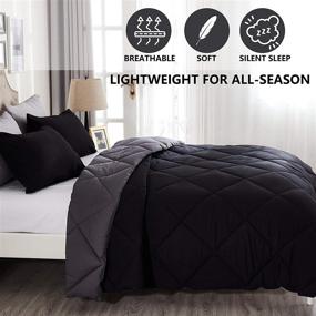 img 3 attached to Black King Size Ultra-Soft Comforter Set, 3pc with Two Shams - All 🛏️ Seasons Striped Bedding Set, Luxury Comforter with Corner Tabs, Fluffy and Complete Bedding Set