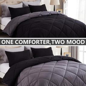 img 2 attached to Black King Size Ultra-Soft Comforter Set, 3pc with Two Shams - All 🛏️ Seasons Striped Bedding Set, Luxury Comforter with Corner Tabs, Fluffy and Complete Bedding Set