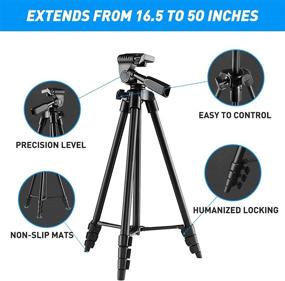 img 1 attached to 📸 Lightweight Aluminum 53-Inch Phone Tripod Stand for iPhone, iPad, Android DSLR Action Camera with Cell Phone/Tablet Mount Holder & Wireless Remote Control - Black