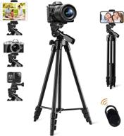 📸 lightweight aluminum 53-inch phone tripod stand for iphone, ipad, android dslr action camera with cell phone/tablet mount holder & wireless remote control - black logo