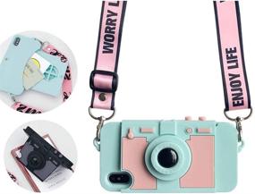 img 4 attached to 📷 UnnFiko Wallet Case for iPhone 7/8: Cute Camera Design with Shoulder Strap – Blue Flip Card Holder & Stand Cover