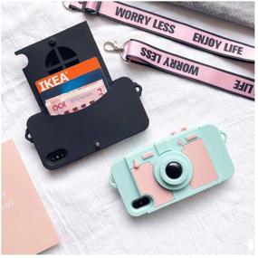 img 2 attached to 📷 UnnFiko Wallet Case for iPhone 7/8: Cute Camera Design with Shoulder Strap – Blue Flip Card Holder & Stand Cover