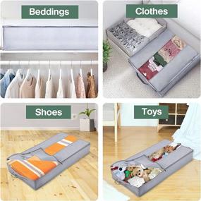 img 3 attached to 📦 Space-Saving 4 Pack Underbed Storage Bag with Reinforced Handles and Clear Windows – Ideal for Organizing Socks, Clothes, Blankets, and Shoes in Gray