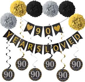 img 4 attached to 🎉 Набор для празднования 90-летия Люксиоцио - баннер "90 лет любим", 6 штук свисающих фигур "90", 6 штук пышных украшений - гирлянды для вечеринки 90-летия и декорации.