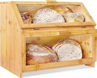 laura's green kitchen extra large double compartment bread box – rustic farmhouse style bamboo breadbox with clear windows for kitchen countertop – double layer bread storage (self-assembly) logo