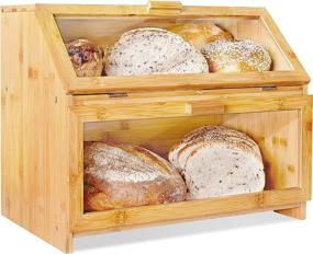 img 4 attached to Laura's Green Kitchen Extra Large Double Compartment Bread Box – Rustic Farmhouse Style Bamboo BreadBox with Clear Windows for Kitchen Countertop – Double Layer Bread Storage (Self-Assembly)