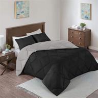 🛏️ comfort spaces vixie reversible comforter set - modern geometric quaterfoil cloud quilted design, all season down alternative bedding, black/grey full/queen (90"x90") - 3 piece set logo