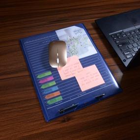 img 2 attached to 🖥️ Fancy Home Multifunctional Office Leather Mouse Pad File Board - Blue: Desk Pad, Message Board, Post-it Notes, Pen, Desktop Protector, Keyboard Pad (Small)