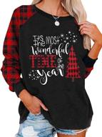 🎄 women's merry christmas sweartshirt: xmas buffalo plaid tree color block snowflake print top logo