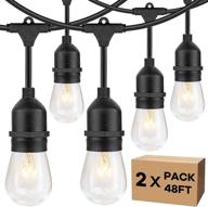 🌟 commercial grade 2-pack 96ft outdoor string lights with dimmable 11w edison vintage bulbs – waterproof patio hanging lights for cafe, pergola, backyard bistro, wedding – warm white 2700k – black 48ft/string логотип
