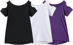img 4 attached to IRELIA 3 Pack Girls Crew Neck Tee: Trendy Short Sleeve Shirts with Cold Shoulder Design