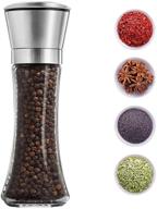 🧂 stainless steel salt and pepper shakers grinders- refillable coarseness adjustable mills with glass refill for sea salt, small peppercorn, and black pepper- perfect addition to home kitchen (single package) logo