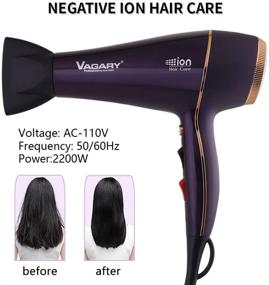 img 1 attached to 💇 VAGARY Professional Salon Hair Dryer 2200w with Negative Ionic Technology, Powerful AC Motor, Low Noise, 2 Speeds, 2 Heat Settings, 1 Cold Button, Includes Diffuser and Concentrator