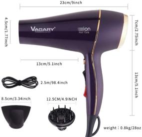 img 3 attached to 💇 VAGARY Professional Salon Hair Dryer 2200w with Negative Ionic Technology, Powerful AC Motor, Low Noise, 2 Speeds, 2 Heat Settings, 1 Cold Button, Includes Diffuser and Concentrator
