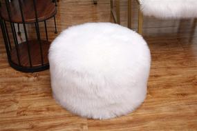 img 3 attached to 🪑 Unstuffed White Fur Ottoman Stool - Footstool Cover, Floor Pouf, Foot Rest, 20x20x12 Inches Round Poof Seat, Bean Bag Chair for Living Room or Bedroom - Foldable Floor Chair with Storage