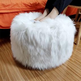 img 2 attached to 🪑 Unstuffed White Fur Ottoman Stool - Footstool Cover, Floor Pouf, Foot Rest, 20x20x12 Inches Round Poof Seat, Bean Bag Chair for Living Room or Bedroom - Foldable Floor Chair with Storage