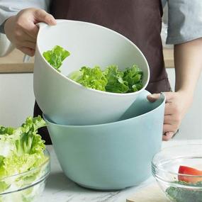 img 1 attached to 🔵 Zeakone 2-in-1 Large Nest Washing Colander Bowl Sets, Food Strainers with Long Good Grips, Kitchen Plastic Washing Bowl and Strainer, Detachable Colanders Strainers Set, 4.5 Quart - Blue