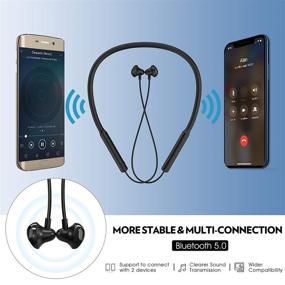 img 2 attached to 🎧 Black Wireless Neckband Headphones - Bluetooth 5.0 Lightweight Stereo Earbuds with Magnetic, Ideal Wireless Sports Sweatproof Headset with Mic for iPhone Running Sports