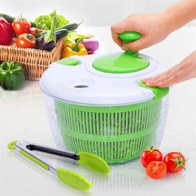 img 3 attached to 🥗 5 QT Large Salad Spinner with Free Silicone Tongs - Manual Lettuce Spinner, Secure Lid Lock & Rotary Handle, Quick Dry & Drain Lettuce with Ease for Faster Food Prep - Vegetable Washer Dryer