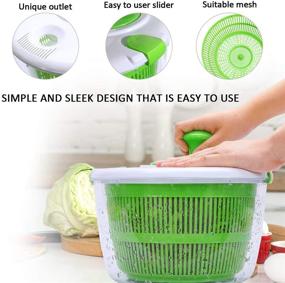 img 1 attached to 🥗 5 QT Large Salad Spinner with Free Silicone Tongs - Manual Lettuce Spinner, Secure Lid Lock & Rotary Handle, Quick Dry & Drain Lettuce with Ease for Faster Food Prep - Vegetable Washer Dryer