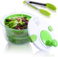 🥗 5 qt large salad spinner with free silicone tongs - manual lettuce spinner, secure lid lock & rotary handle, quick dry & drain lettuce with ease for faster food prep - vegetable washer dryer logo