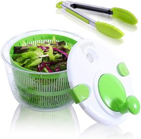 img 4 attached to 🥗 5 QT Large Salad Spinner with Free Silicone Tongs - Manual Lettuce Spinner, Secure Lid Lock & Rotary Handle, Quick Dry & Drain Lettuce with Ease for Faster Food Prep - Vegetable Washer Dryer