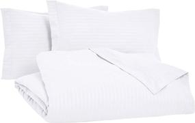 img 3 attached to 🛏️ Amazon Basics Bright White Striped Microfiber Duvet Cover Set - Full or Queen: Superior Quality and Style