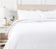 🛏️ amazon basics bright white striped microfiber duvet cover set - full or queen: superior quality and style logo