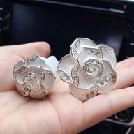 🌸 dazzling 2-pack camellia flowers car air fresheners – automotive interior bling diamond clips for cute car decorations and gifts (white) logo