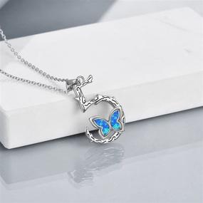 img 2 attached to 🦋 YFN Opal Butterfly Necklace for Women - 5th Lucky Number Pendant Necklace, Sterling Silver - Perfect for 5th Birthday, Graduation, Wedding - Jewelry Gift for Wife, Girlfriend, Girls - Butterfly 5