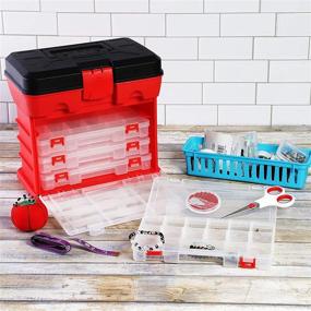 img 3 attached to Durable Red Storage Box Organizer with Drawers and Compartments for Crafts