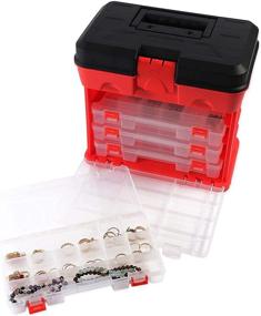 img 4 attached to Durable Red Storage Box Organizer with Drawers and Compartments for Crafts