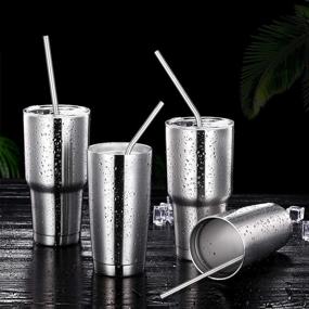 img 1 attached to Hiware 12-Pack Reusable Stainless Steel Metal Straws with Case – Long Drinking Straws for 30 oz and 20 oz Tumblers, Dishwasher Safe – Includes 2 Cleaning Brushes