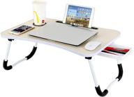 📚 foldable laptop table - portable bed tray for reading, writing, and watching movies on bed/couch - yellow with side drawer logo