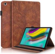 📱 slim wallet case for samsung galaxy tab s5e 10.5 2019 sm-t720/t725 - premium pu leather flip stand cover with multiple viewing angles, card pockets, stylus loop, and elastic band - brown logo