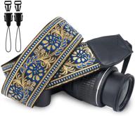 wolven vintage jacquard weave camera neck shoulder strap belt compatible with all dslr/slr/digital camera (dc)/instant camera/polaroid etc (blue golden flower) logo