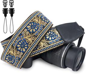 img 4 attached to Wolven Vintage Jacquard Weave Camera Neck Shoulder Strap Belt Compatible With All DSLR/SLR/Digital Camera (DC)/Instant Camera/Polaroid Etc (Blue Golden Flower)