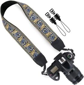 img 3 attached to Wolven Vintage Jacquard Weave Camera Neck Shoulder Strap Belt Compatible With All DSLR/SLR/Digital Camera (DC)/Instant Camera/Polaroid Etc (Blue Golden Flower)