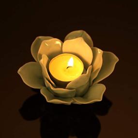 img 3 attached to 🌺 OwnMy 4.5 Inch Ceramic Lotus Flower Tea light Holder - Green, Ideal for Home Decor, Wedding Party & Gifts, Votive Flower Tealight Candle Holder Candlestick, Candle Lamps Holder with Gift Box