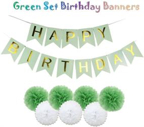 img 4 attached to Sogorge Happy Birthday Decorations Banner + Tissue Pom Poms: Green Set, Summer Party Supplies