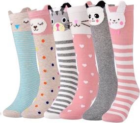 img 4 attached to 🧦 Stay Cozy and Cute with Flanhiri Cartoon Animal Knee High Socks for Toddler Girls