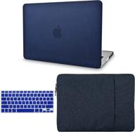 kecc compatible with macbook air 13 inch case (2010-2017 release) a1369/a1466 italian leather hard shell keyboard cover sleeve (dark blue leather) logo